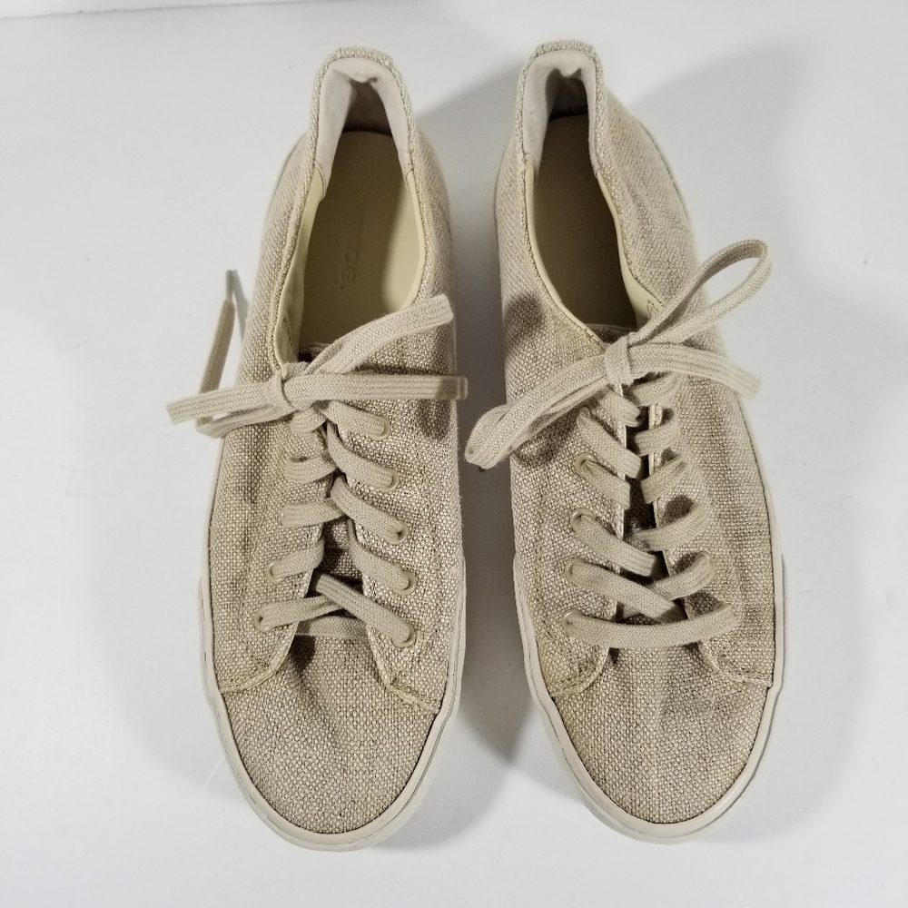 Vince Heaton Shoes Women's 7.5 Beige Canvas Low Top Casual Sneakers